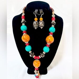 Multicolor Beaded necklace and Earrings set